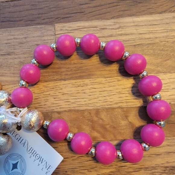 Meghan Browne Style Kari Fuchsia Bracelet Set Gold/Pink Pair of 2 - Picture 4 of 11